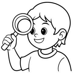 Curious Child with Magnifying Glass Illustration or Child Exploring with Magnifying Glass Vector Art art vector illustration