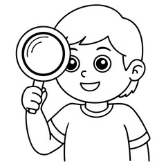 Curious Child with Magnifying Glass Illustration or Child Exploring with Magnifying Glass Vector Art art vector illustration