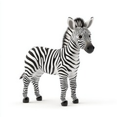 Fototapeta premium A cute cartoon zebra standing proudly with striking black and white stripes, perfect for children's illustrations and wildlife themes.