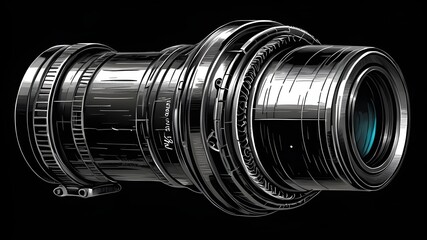 Vintage Spyglass Telescope, Sketch Hand Drawn Style, Black Engraving Illustration for Nautical and Science Designs