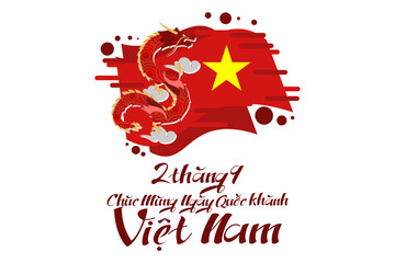 Translate: September 2, Happy National day of Vietnam. Happy National day vector illustration.  Suitable for greeting card, poster and banner.