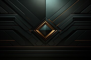 Obraz premium Abstract black and gold geometric background with diagonal lines and a diamond-shaped pattern.