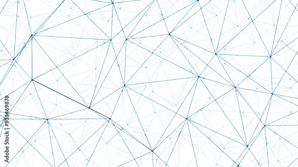 Poster Blue and white geometric low poly plexus connection wireframe animation