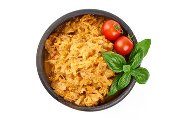 Pickled sauerkraut, isolated on white background. High resolution image.