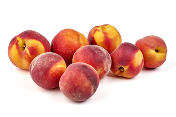 Fresh peaches, isolated on white background.