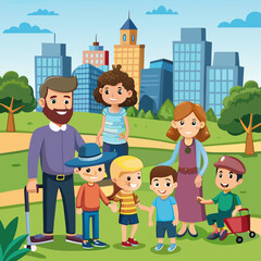 City Life Families Enjoying the Park - Vector Design art vector illustration