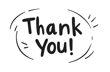 Thank you! A simple vector illustration of black handwritten text on a white background