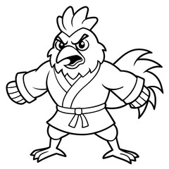 Angry Karate chicken White Background line art vector illustration