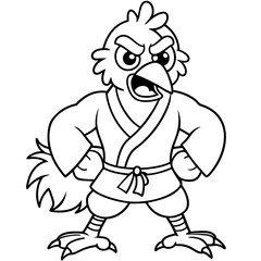 Naklejka premium Angry Karate chicken White Background line art vector illustration