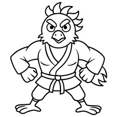 Angry Karate chicken White Background line art vector illustration