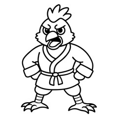 Obraz premium Angry Karate chicken White Background line art vector illustration