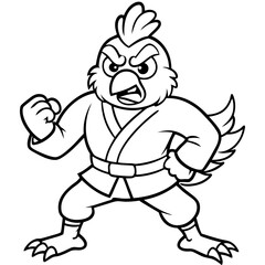Angry Karate chicken White Background line art vector illustration