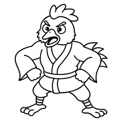 Angry Karate chicken White Background line art vector illustration