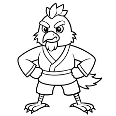 Angry Karate chicken White Background line art vector illustration