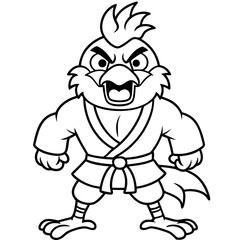 Angry Karate chicken White Background line art vector illustration
