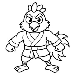 Angry Karate chicken White Background line art vector illustration