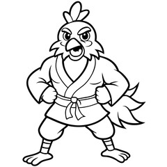 Angry Karate chicken White Background line art vector illustration