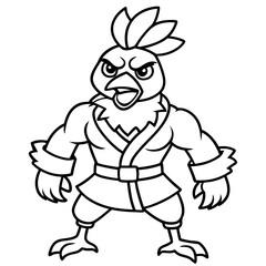 Angry Karate chicken White Background line art vector illustration