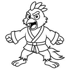 Angry Karate chicken White Background line art vector illustration