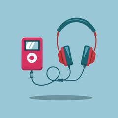 Audio Music Player with Earphone, Music Notes Vector Illustration. Portable Media Player. Flat Cartoon Style