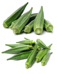 Fresh young okra isolated on white background