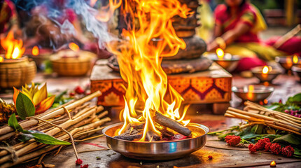  Blazing Agni Ceremony, Bronze Chalice, Incense, Petal Offerings