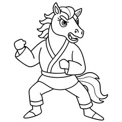 Angry Karate horse White Background line art vector illustration