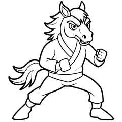 Angry Karate horse White Background line art vector illustration