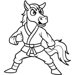 Angry Karate horse White Background line art vector illustration