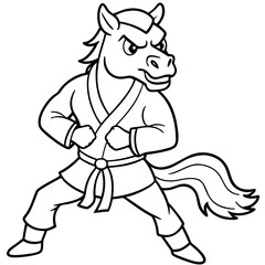 Angry Karate horse White Background line art vector illustration