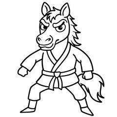 Angry Karate horse White Background line art vector illustration