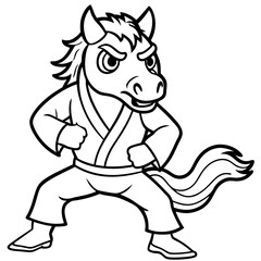 Angry Karate horse White Background line art vector illustration