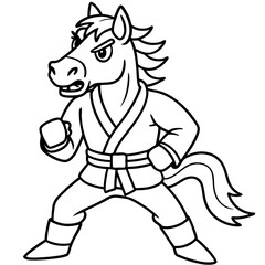 Angry Karate horse White Background line art vector illustration