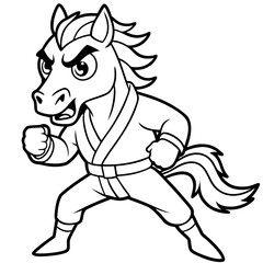 Angry Karate horse White Background line art vector illustration