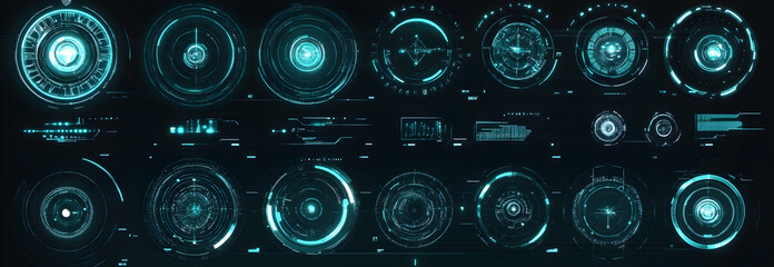 A collection of futuristic HUD elements featuring circular designs.illustration