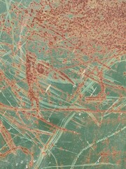 Rusted and Scratched Painted Metal Background in a Rust and Blue Green Color