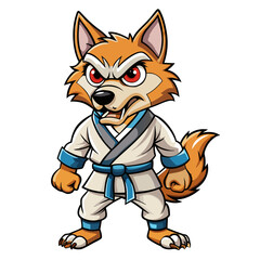 Angry Karate wolf White Background art vector illustration