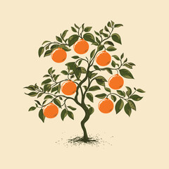 Illustration of a tree with oranges and leaves