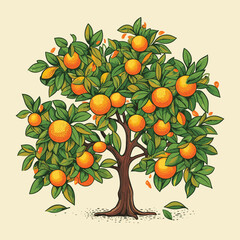 Illustration of a tree with oranges and leaves