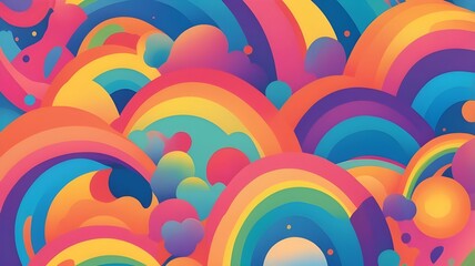 Colorful illustration with rainbow shapes on bright colorful background. Generative AI. Risograph style