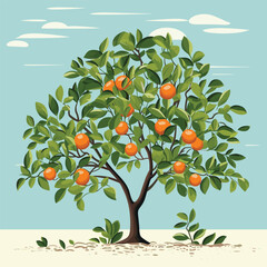 Illustration of a tree with oranges and leaves