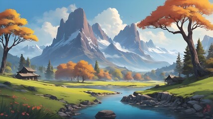 landscape with lake and mountains