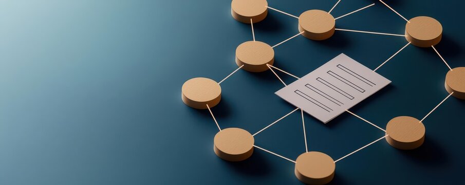 Conceptual image of a flowchart merging with a meeting agenda, roles and responsibilities connected by lines, symbolizing organized teamwork, roles and tasks, agenda structure