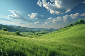 Obraz premium Rolling Hills under Blue Sky with Clouds