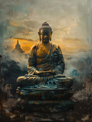 Painted portrait of Buddha.