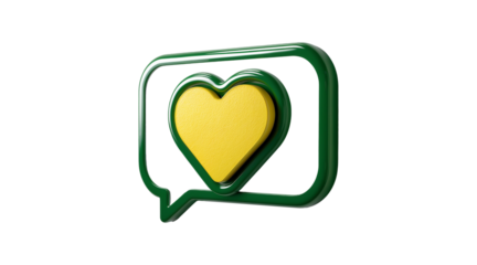 3D Render Heart Shaped Icon with Brazil Colors Isolated on White, Space for text