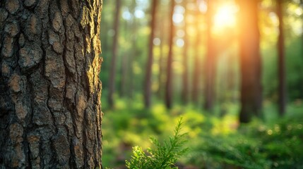 Obraz premium Serene Forest Woods with Blur Woodland Background - Nature Concept with Copy Space