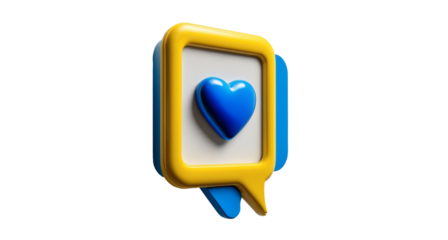 3D Render Heart Shaped Icon with Brazil Colors Isolated on White, Space for text