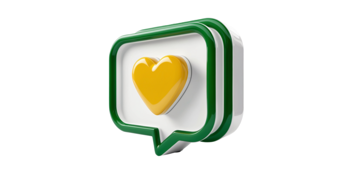 3D Render Heart Shaped Icon with Brazil Colors Isolated on White, Space for text