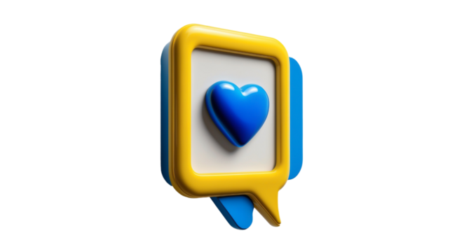 3D Render Heart Shaped Icon with Brazil Colors Isolated on White, Space for text